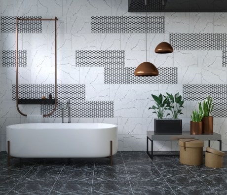 Картинка с изображением укладки керамической плитки в ванной